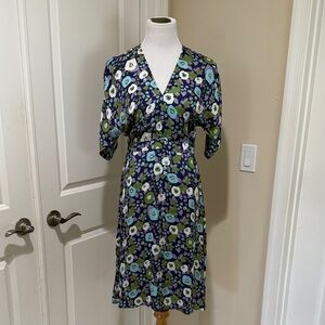Tucker The Market Dress Stretch Georgette Silk Floral Vintage Midi Dress Size XS